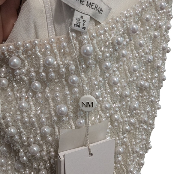 NWT Nadine Merabi Carrie Ivory White Beaded Feather Cocktail Dress Size 8/M - Picture 6 of 16